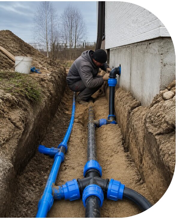 Монтаж наружного водопровода на участке под ключ в Губахе